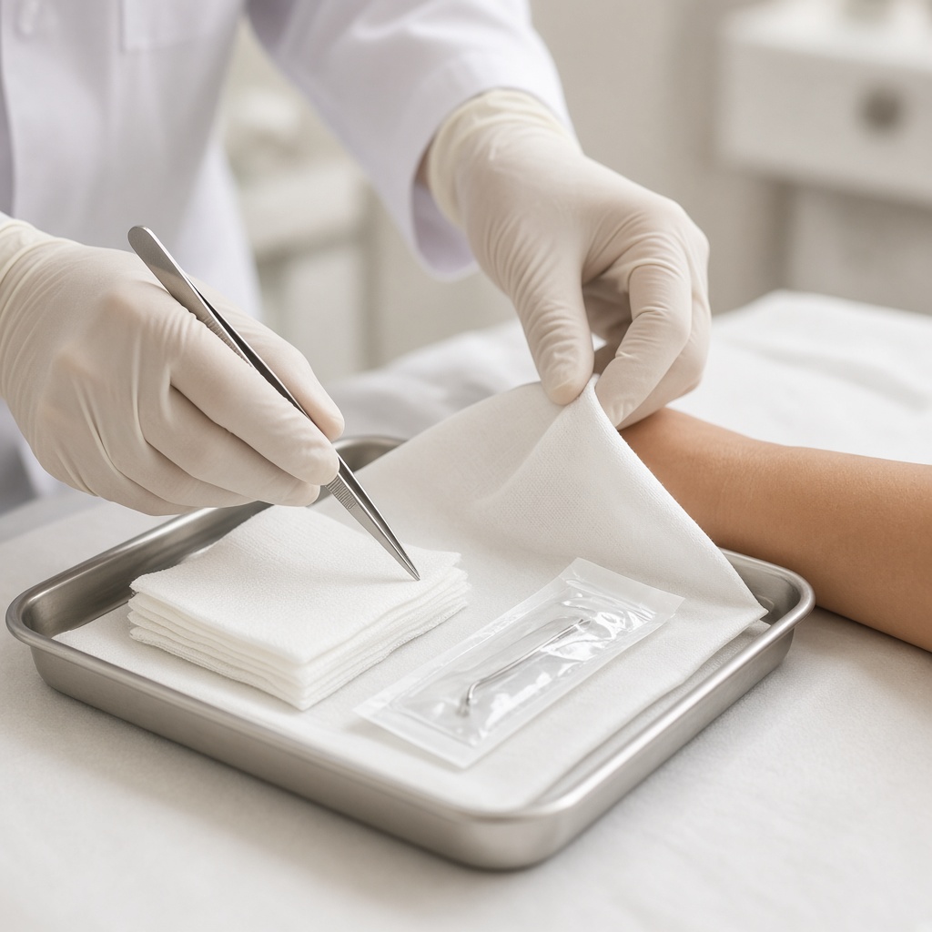 Preparo de campo estéril para cirurgia dermatológica